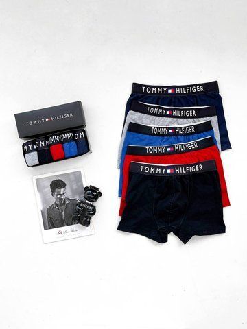 Чоловічі труси набір 5 шт Tommy Hilfiger в подарунковому боксі, Розмір M, 017 017 фото